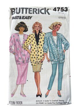 Vintage 80s Butterick 4753 Sewing Pattern Sizes 12-16 Jackets Skirts Pants UNCUT